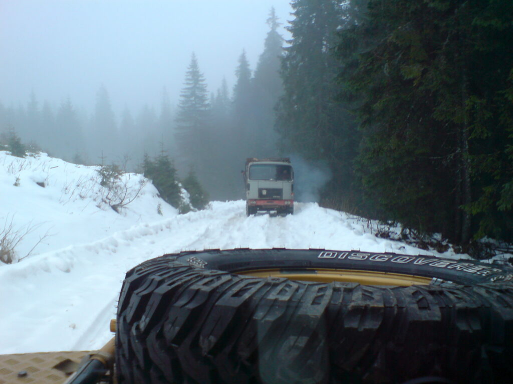 Meeting the loggers on the way down
