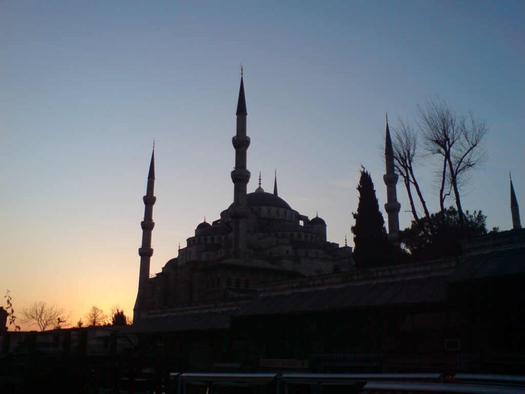 Driving past the blue mosque in Sultanhamet