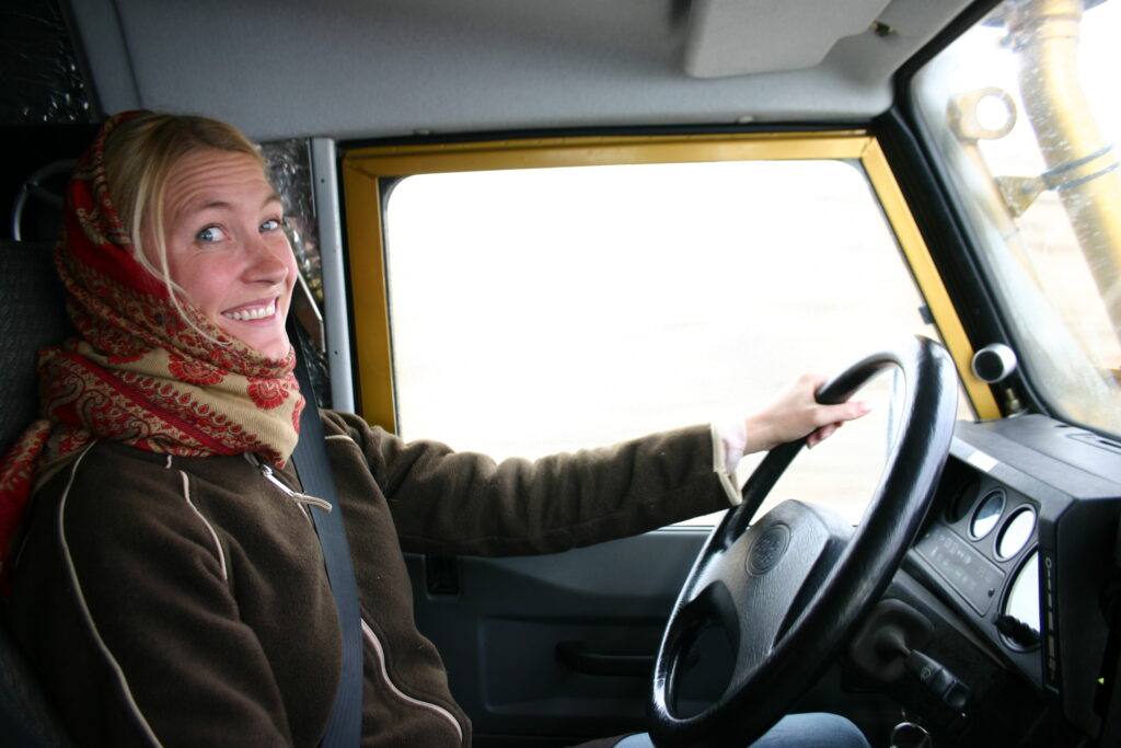 Gabby driving on the way to Shiraz