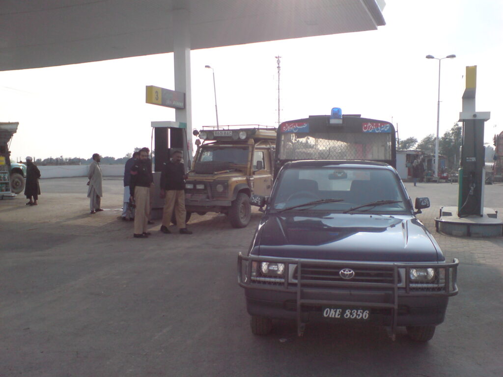 Stopping for fuel outside Lahore
